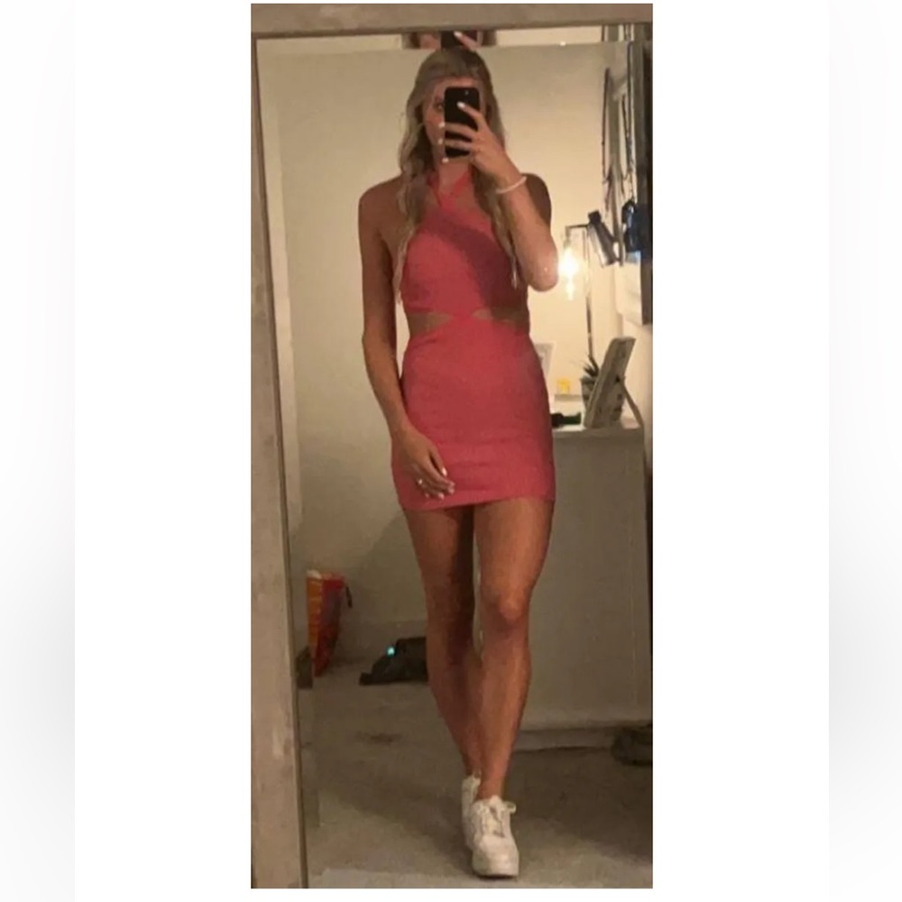pink striped Zara cutout dress